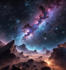 Wall Mural - shining starry space scene with realist galaxy and nebulas, dark blue sky, cosmic scenes