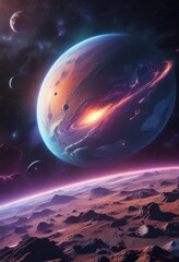 Wall Mural - space scene with chromatic aberration and gradient effects, chromatic aberration, red gradient, star