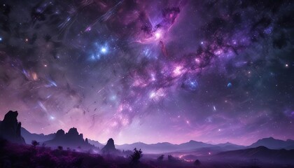 Wall Mural - bokeh lights with purple nebulae and galaxies in the foreground, bokeh, otherworldly