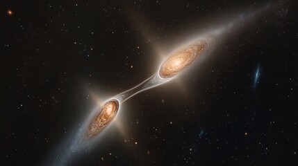 Wall Mural - two spiral galaxies colliding in space.