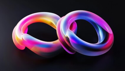 Colorful, abstract, twisted torus against a dark background.