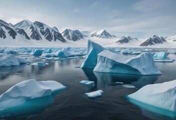 blue icebergs drifting in the icy waters of svalbard, iceberg, glacial, spitsbergen