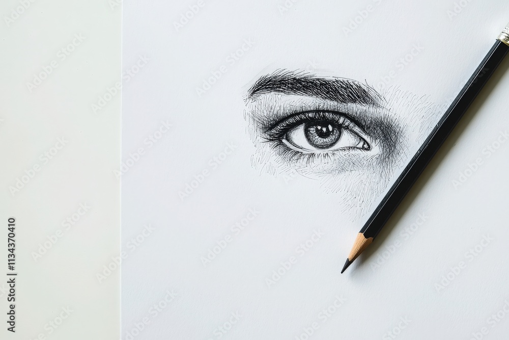 Close-up of a realistic pencil drawing showcasing an eye. The drawing highlights intricate details such as eyelashes and shading.