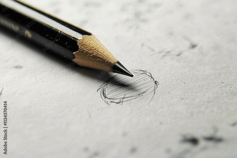 A pencil rests close to a lightly sketched outline on textured paper, symbolizing the intricate art of drawing. Shadows and lines hint at the artists developing vision and technique.
