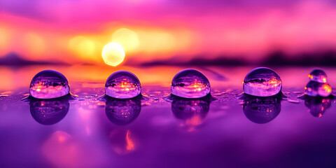 Wall Mural - Sunset reflected in dew drops.