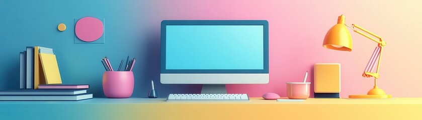 startup tech trends flat design front view technology theme 3D render vivid