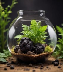 Wall Mural - A black truffle in a terrarium with other plants, foliage, environment