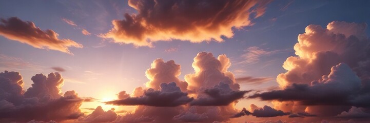 Wall Mural - softly glowing clouds drift across a serene sky at sunset, nature, hazy