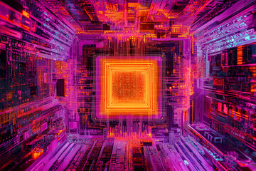 Wall Mural - panoramic wide shot of neon colored futuristic