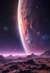 Wall Mural - space scene with chromatic aberration and gradient effects, dark blue, galaxy