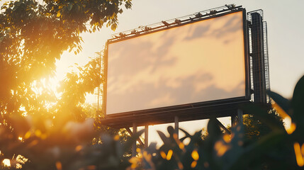 Wall Mural - Blank billboard at sunset with foliage.