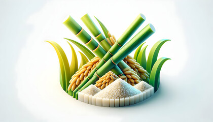 Wall Mural - 3D Sugarcane and Rice Stalks Vector concept as Clean vector illustration of sugarcane and rice stalks crossing each other representing prosperity and harvest during Pongal ideal for infographic materi