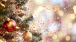 © rioyoungguns - Festive Christmas tree with glittery confetti and bright bokeh background.
