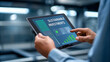 © Netaya - Macro Shot Hands Tablet Green Data Charts Sustainable Investments Technology Eco Finance Solutions