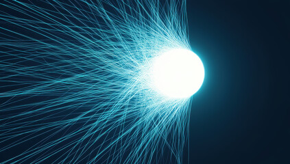 Wall Mural - abstract glowing blue sphere emitting streaks on black background