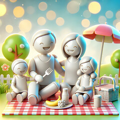 Sticker - 3D Family enjoying an outdoor picnic bokeh nature background with copy space concept as A joyful moment of a family having a picnic in a park with a bokeh nature background enhancing the relaxed weeke