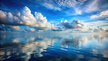 Wall Mural - Blue calm sea and cloudy sky reflecting tranquility and peacefulness, blue, calm, sea, cloudy, sky, tranquil, peaceful
