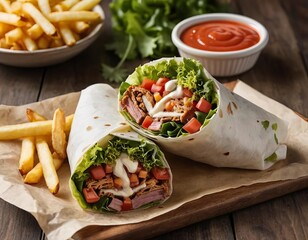 Sticker - Delicious Mexican Chicken Wrap with Fresh Vegetables and Sauce