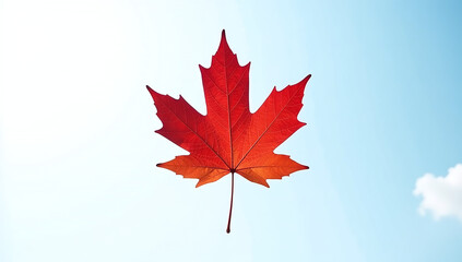 red maple leaf floats white background clear blue atmosphere