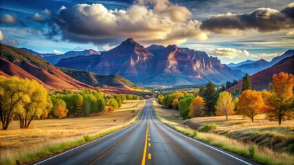 Wall Mural - Scenic road leading to a beautiful valley , journey, adventure, nature, travel, destination, landscape, mountains