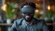 © Warakorn - Modern businessman in VR goggles interacting with a vibrant virtual display, sleek office desk