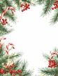 © Lailatul - Christmas frame with fir branches, candy canes, and berries.