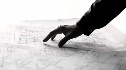 Wall Mural - Architect Hand Reviewing Detailed Blueprint Planning Document