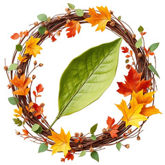 Wall Mural - Autumn leaf wreath with single green leaf.