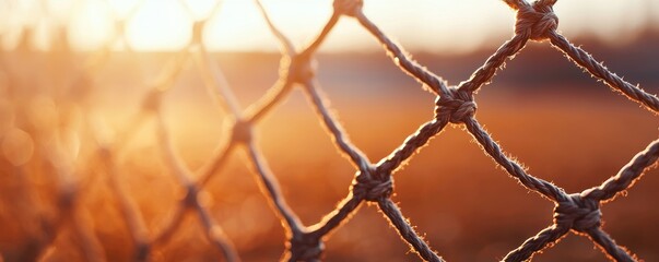 Golden Hour Rope Netting Texture Sports Background Sunset