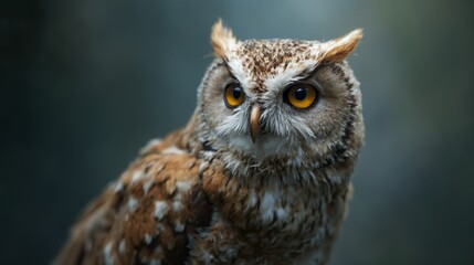 Poster - A close up of an owl with yellow eyes