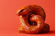 © Duckai - Copy Space of a Wooden Snake Handicraft Figure on Minimal Red Background for 2025 Lunar New Year Symbol of Chinese Tradition