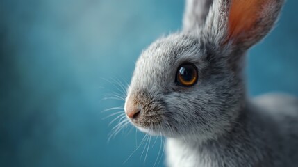 Wall Mural -  A close up of a rabbit's face with a blue background