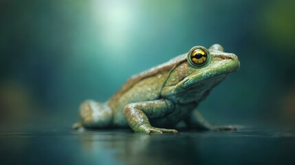 Sticker - A green frog sitting on top of a body of water