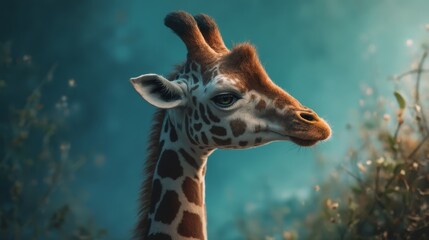 Canvas Print - A close up of a giraffe looking at the camera