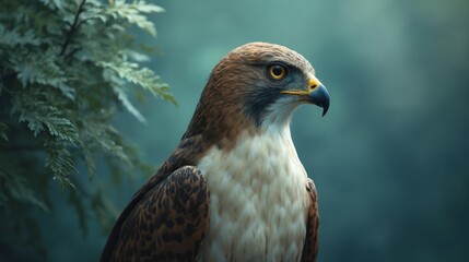 Poster - A close up of a bird of prey sitting on a tree branch