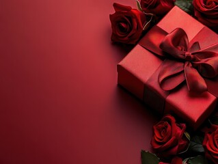 Red Gift Box Decorated With Roses