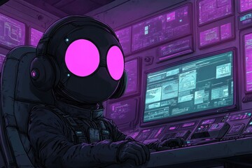 Poster - Futuristic Astronaut Working at Console