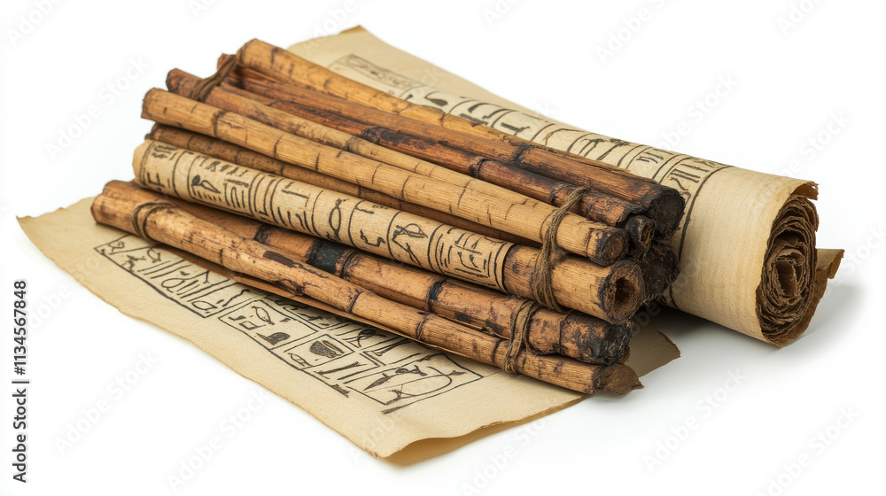 Ilustración de Stock Ancient Egypt papyrus scroll with wooden rods and ...