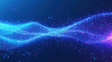 A highly abstract image showing lines of code in glowing blue and purple, crossing a gradient background of deep indigo. 