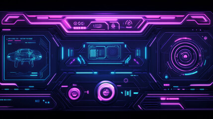 Futuristic twitch stream overlay and button ui template. Gamer neon cyber video screen interface. Panel bar facecam hud glow design isolated vector tag. Esport broadcast display set for web user