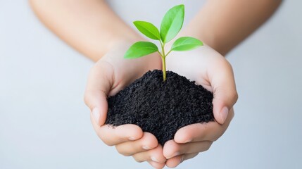 Wall Mural - A person is holding a small plant in their hand