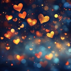 Wall Mural - Bokeh Background With Glittering Hearts For Valentines Day, Love, And Romantic Occasions.