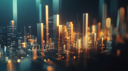 Poster - Abstract Cityscape with Glowing Lights and Technology Elements