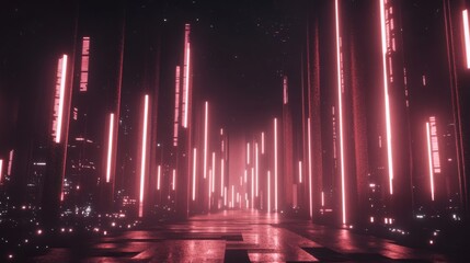 Poster - Futuristic Neon Corridor with Bright Lights in Dark Environment
