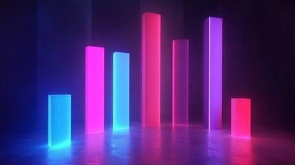 Aufkleber - Colorful Neon Vertical Bars With Glowing Effects in Dark Environment