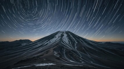 Wall Mural - El Teide's peak, star trails arc across the night sky, space,image,background