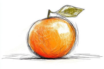 Wall Mural - Continuous line art drawing of an orange fruit, isolated on a white background.