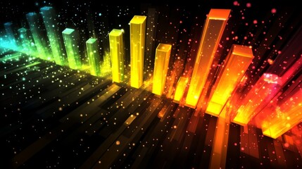Fototapete - Colorful Sound Waves Visualization with Neon Bars and Sparkles
