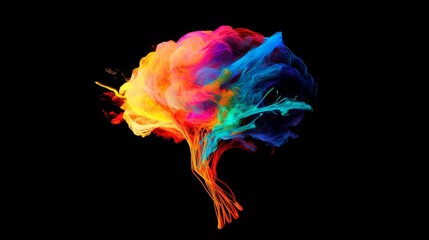 Poster - Colorful Abstract Representation of Brain with Vibrant Smoke Effects