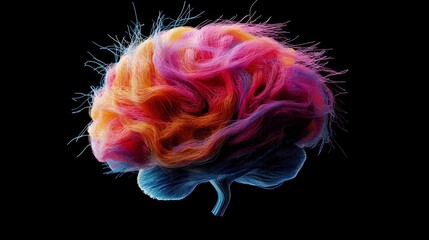 Poster - Colorful Abstract Representation of a Human Brain Against Black Background
